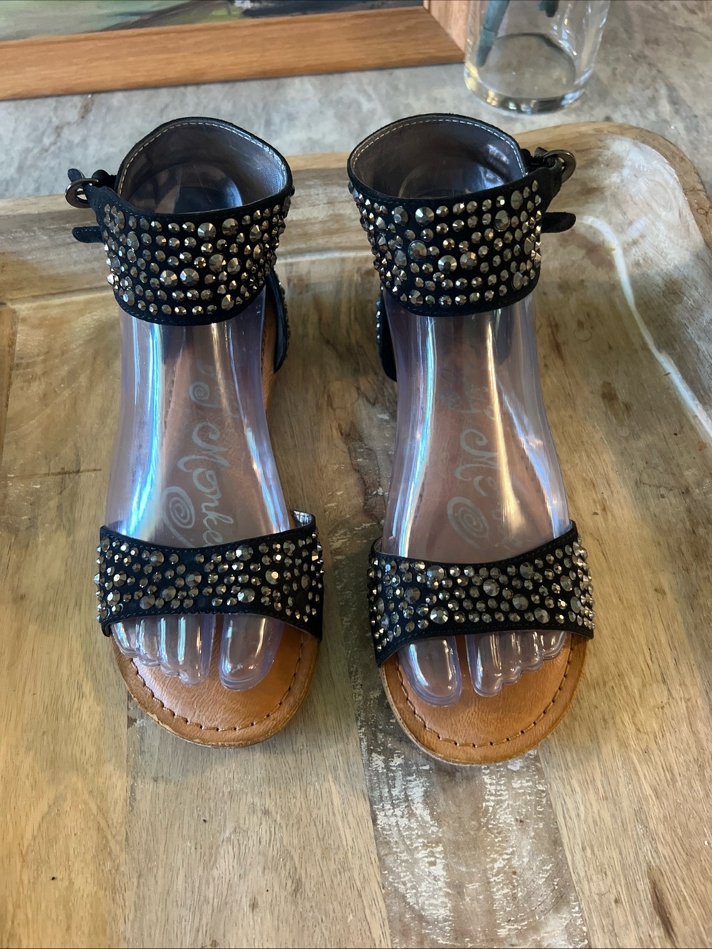 naughty monkey Black Studded Ankle-Strap Sandals